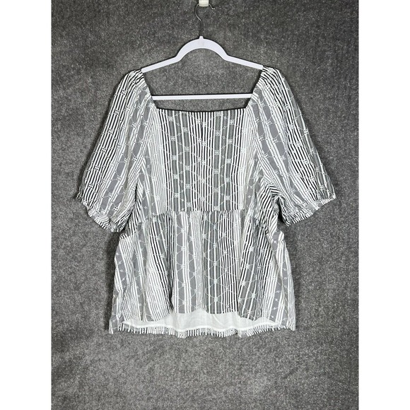 Lane Bryant Square Neck Eyelet Peplum Hem Top Womens Size 18‎ Black White Lined - Picture 6 of 9
